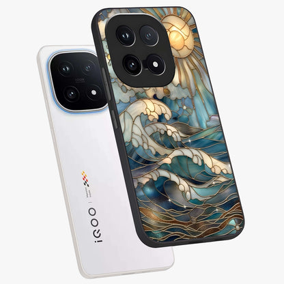 Oceanic Stained Printed Glass Case displayed in angled mockup highlighting colorful aquatic design with artistic aesthetic style.