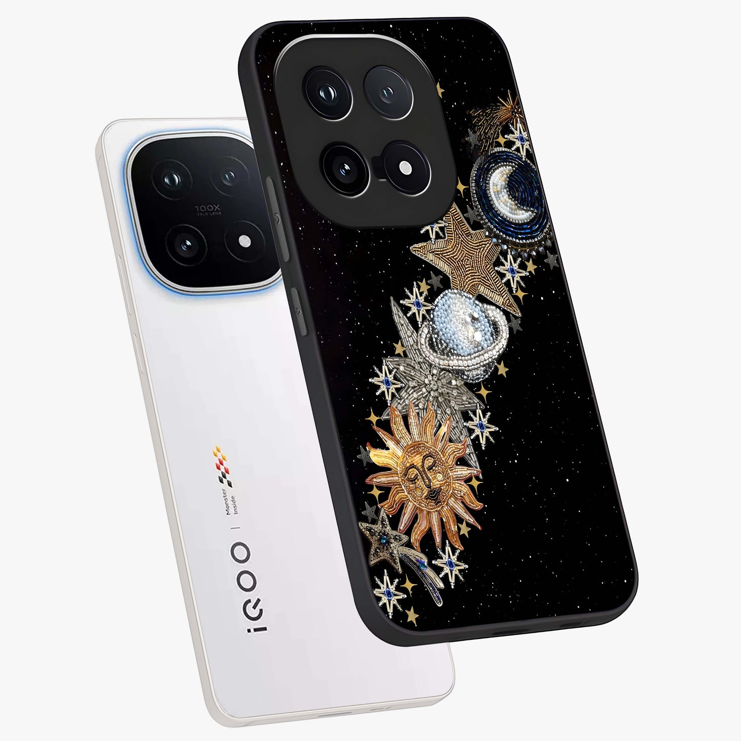 Pearls Universe Object Glass Case displayed in angled mockup highlighting celestial pearl design with dreamy aesthetic.