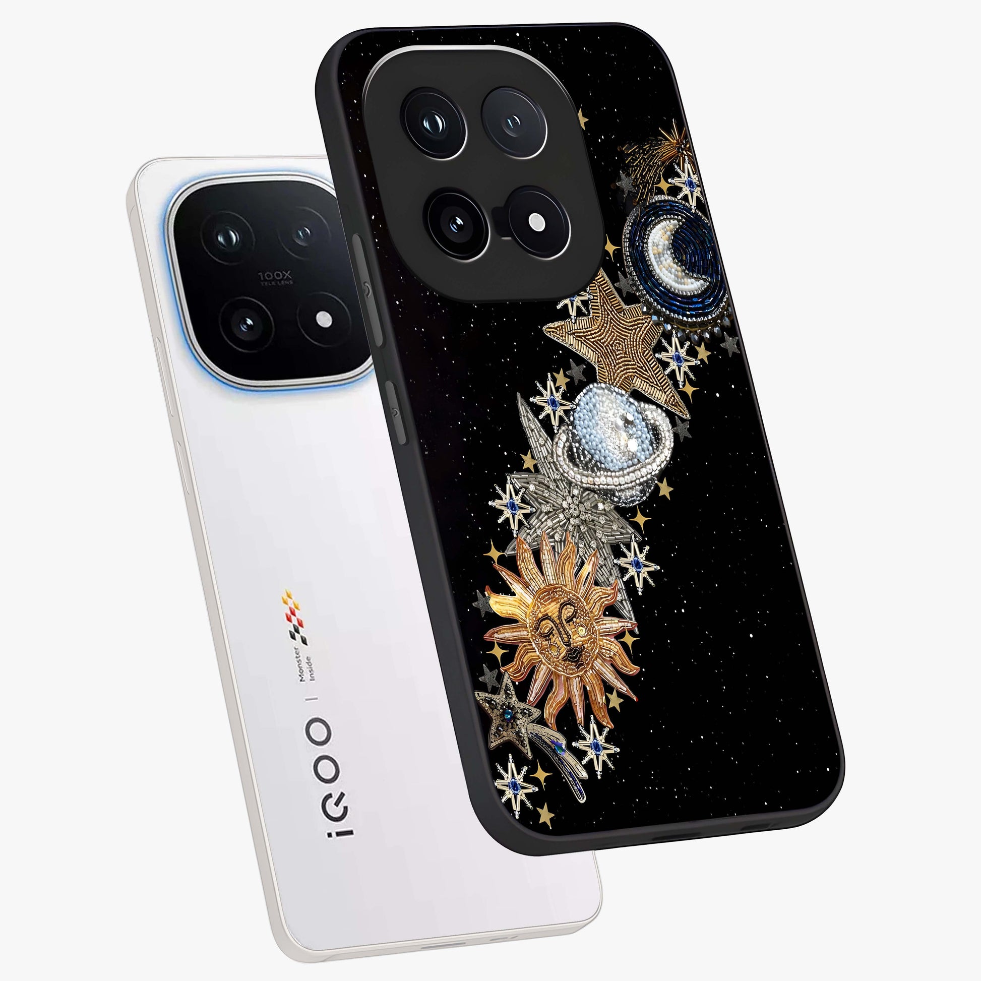 Pearls Universe Object Glass Case displayed in angled mockup highlighting celestial pearl design with dreamy aesthetic.