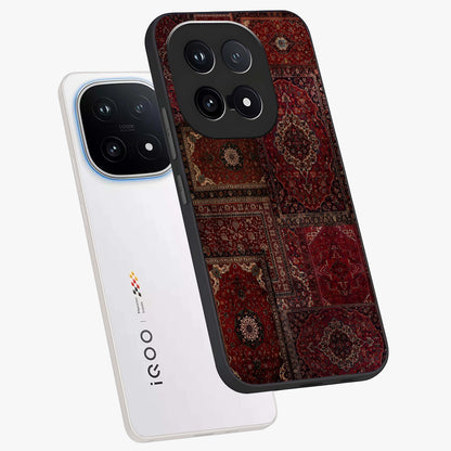 Persian Velvet Tale Glass Case displayed in angled mockup highlighting ornate textile inspired design with royal aesthetic.