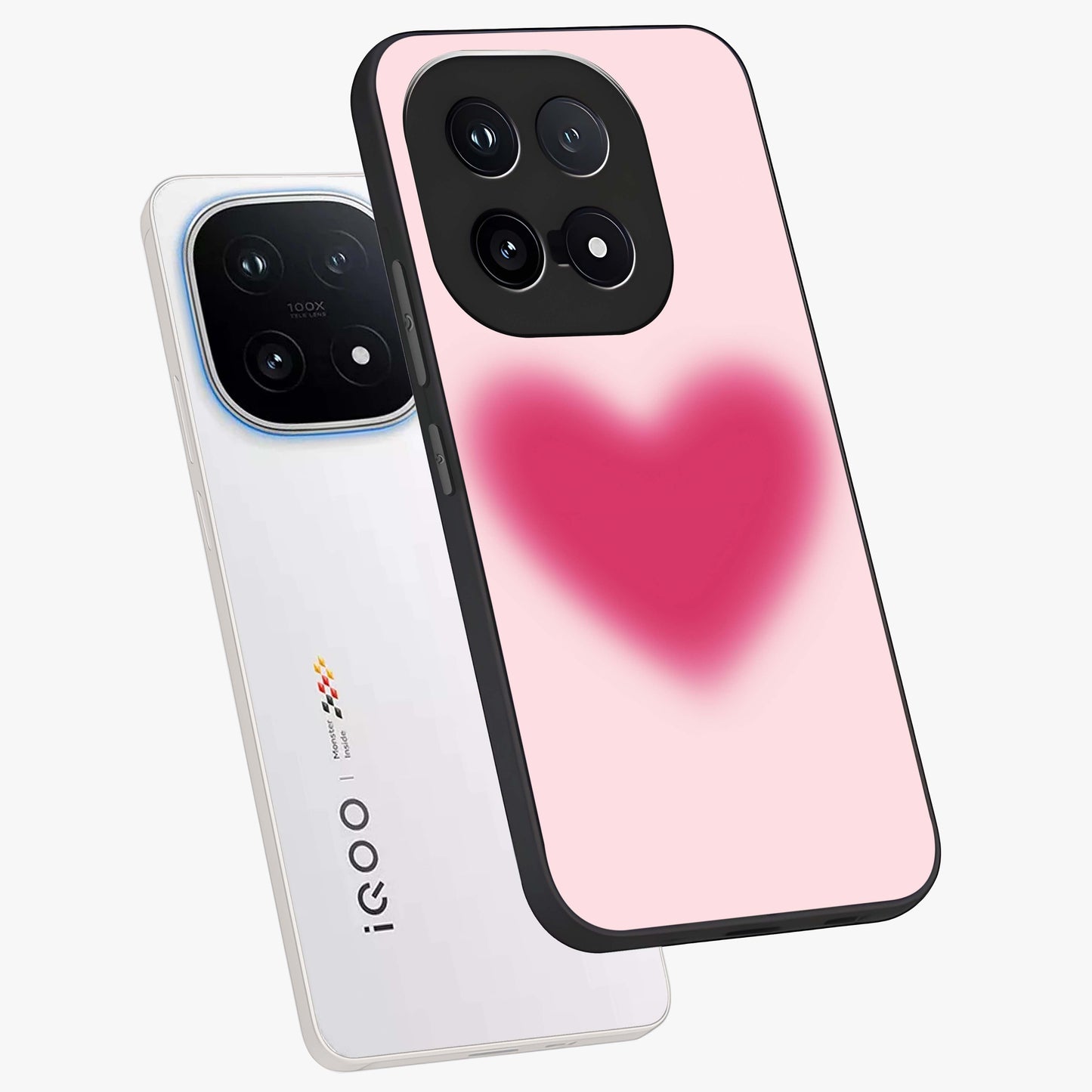 Pink Aura Heart Glass Case displayed in angled mockup highlighting vibrant pink heart design with dreamy aura aesthetic.
