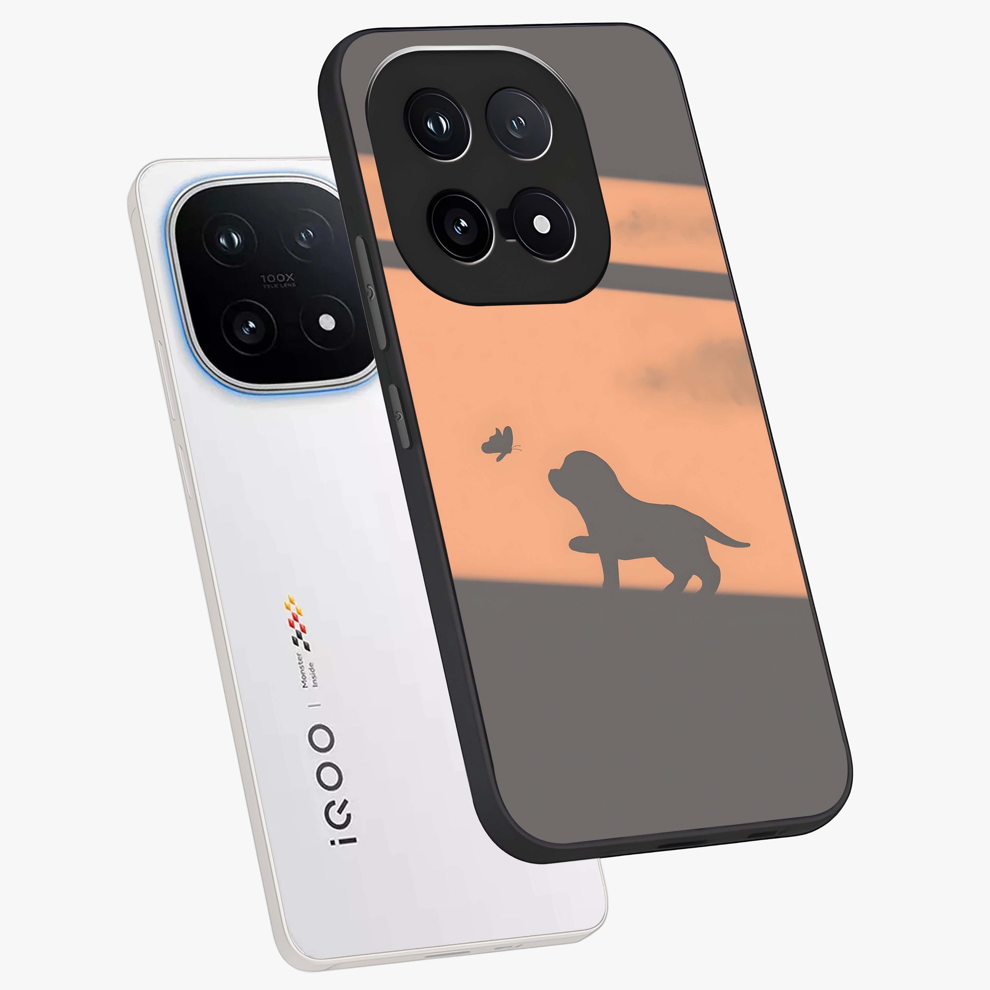 Puppy Shadow Art Glass Case displayed in angled mockup highlighting playful dog illustration with artistic shadow aesthetic.