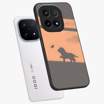 Puppy Shadow Art Glass Case displayed in angled mockup highlighting playful dog illustration with artistic shadow aesthetic.