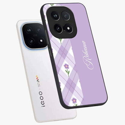 Purple Diamond Floral Glass Case displayed in angled mockup highlighting elegant purple flower design with decorative pattern.