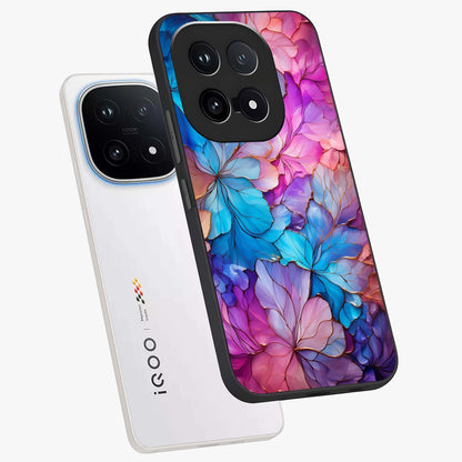 Radiant Floral Whirl Glass Case displayed in angled mockup highlighting vibrant flower pattern with dynamic artistic aesthetic.