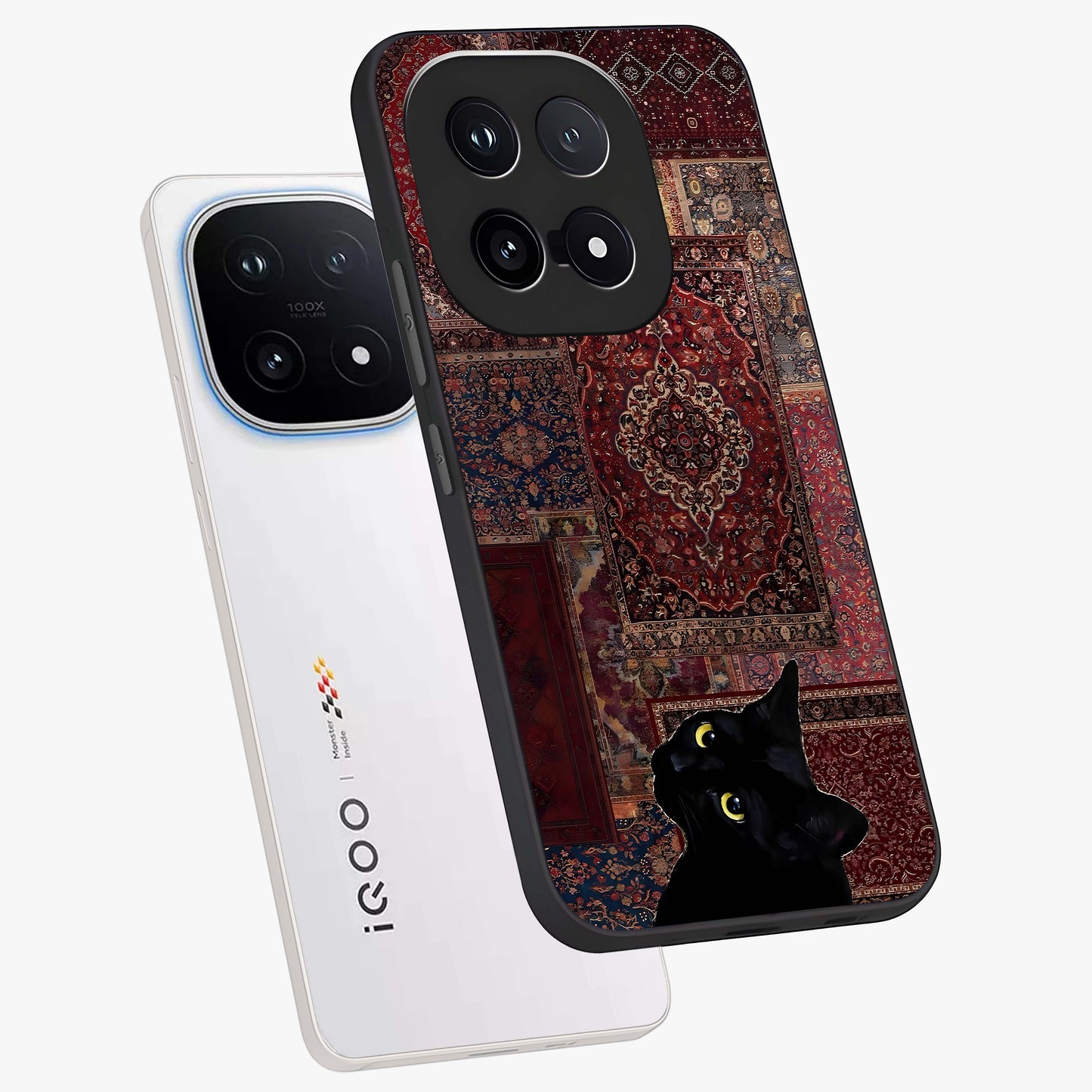 Regal Magic Cat Apple Glass Case displayed in angled mockup highlighting whimsical feline design with fantasy aesthetic.