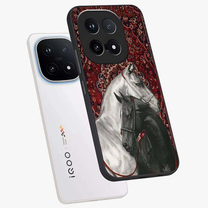 Regal Stallion Tapestry Glass Case displayed in angled mockup highlighting royal stallion design with decorative heritage aesthetic.