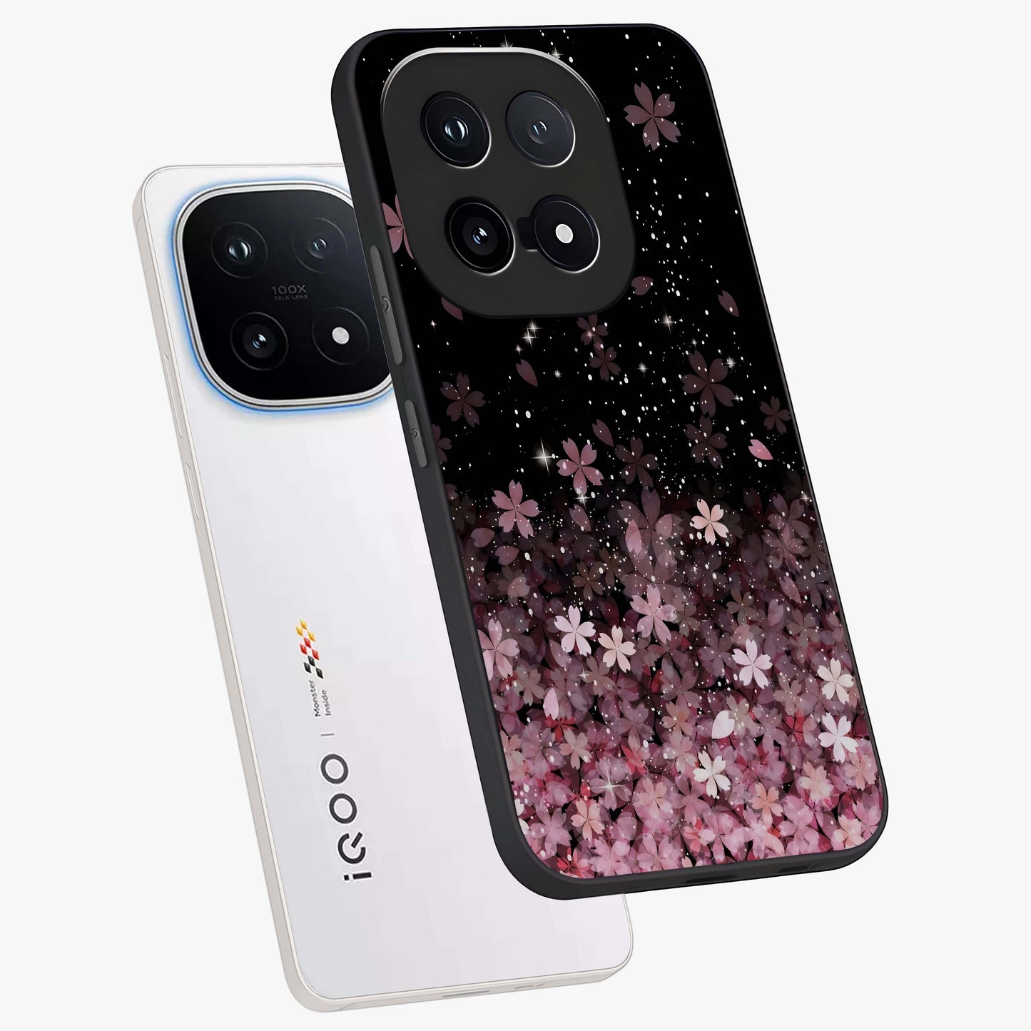 Small Starry Flowers Glass Case displayed in angled mockup highlighting tiny flower pattern with celestial aesthetic style.