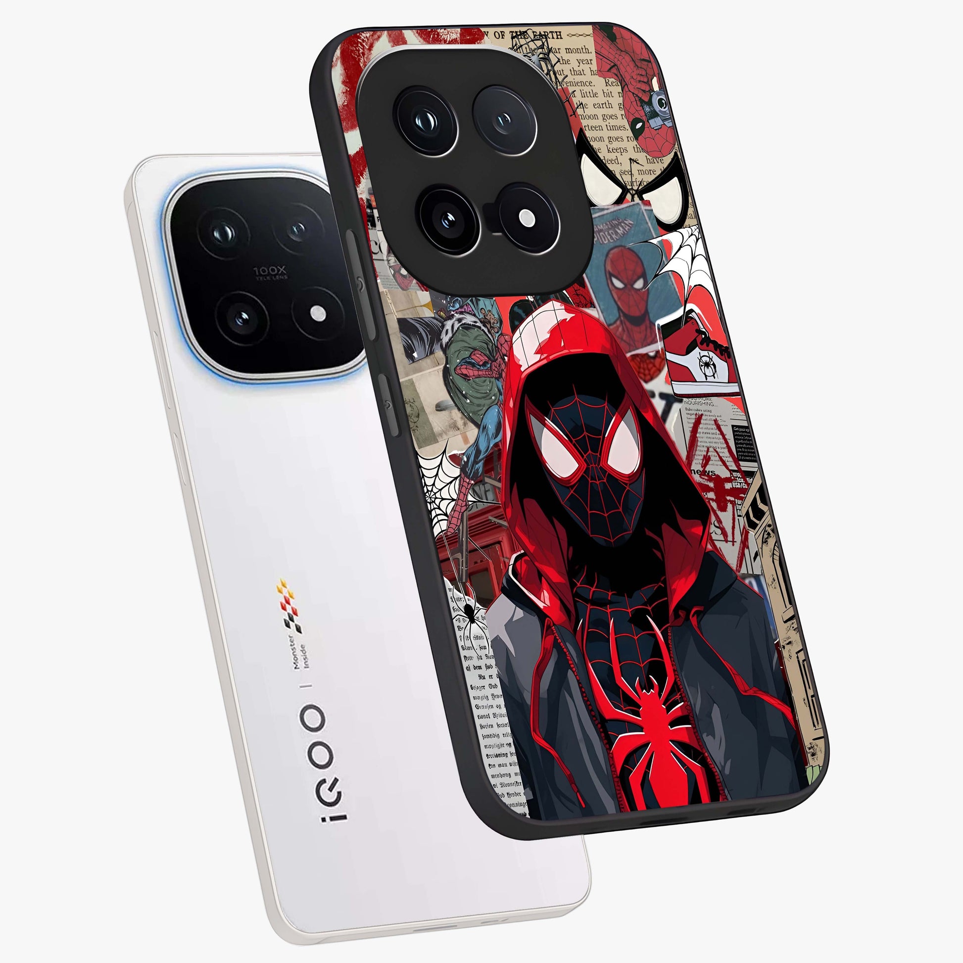 Spider Collage Street Glass Case displayed in angled mockup highlighting dynamic street style collage design with comic aesthetic.