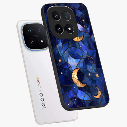Starlit Sky Tapestry Glass Case displayed in angled mockup highlighting celestial night pattern with artistic aesthetic style.