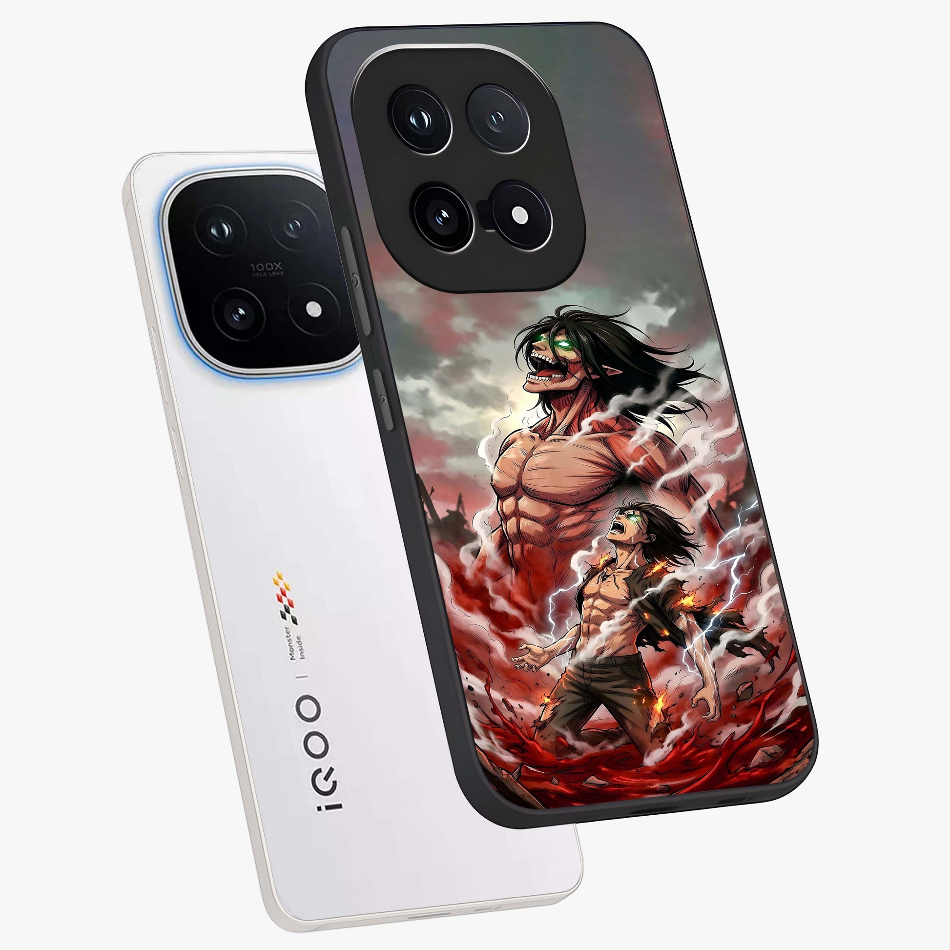 Titan Awakening Fury Glass Case displayed in angled mockup highlighting dramatic giant warrior design with bold anime aesthetic.
