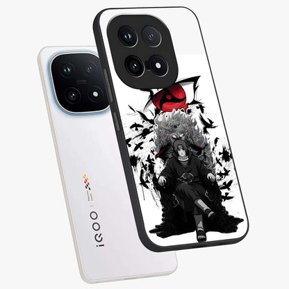 Uchiha Shadow Throne Glass Case displayed in angled mockup highlighting glowing aquatic design with celestial aesthetic.