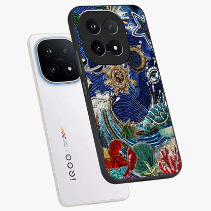 Universe Underwater Spark Glass Case displayed in angled mockup highlighting glowing aquatic design with celestial aesthetic.