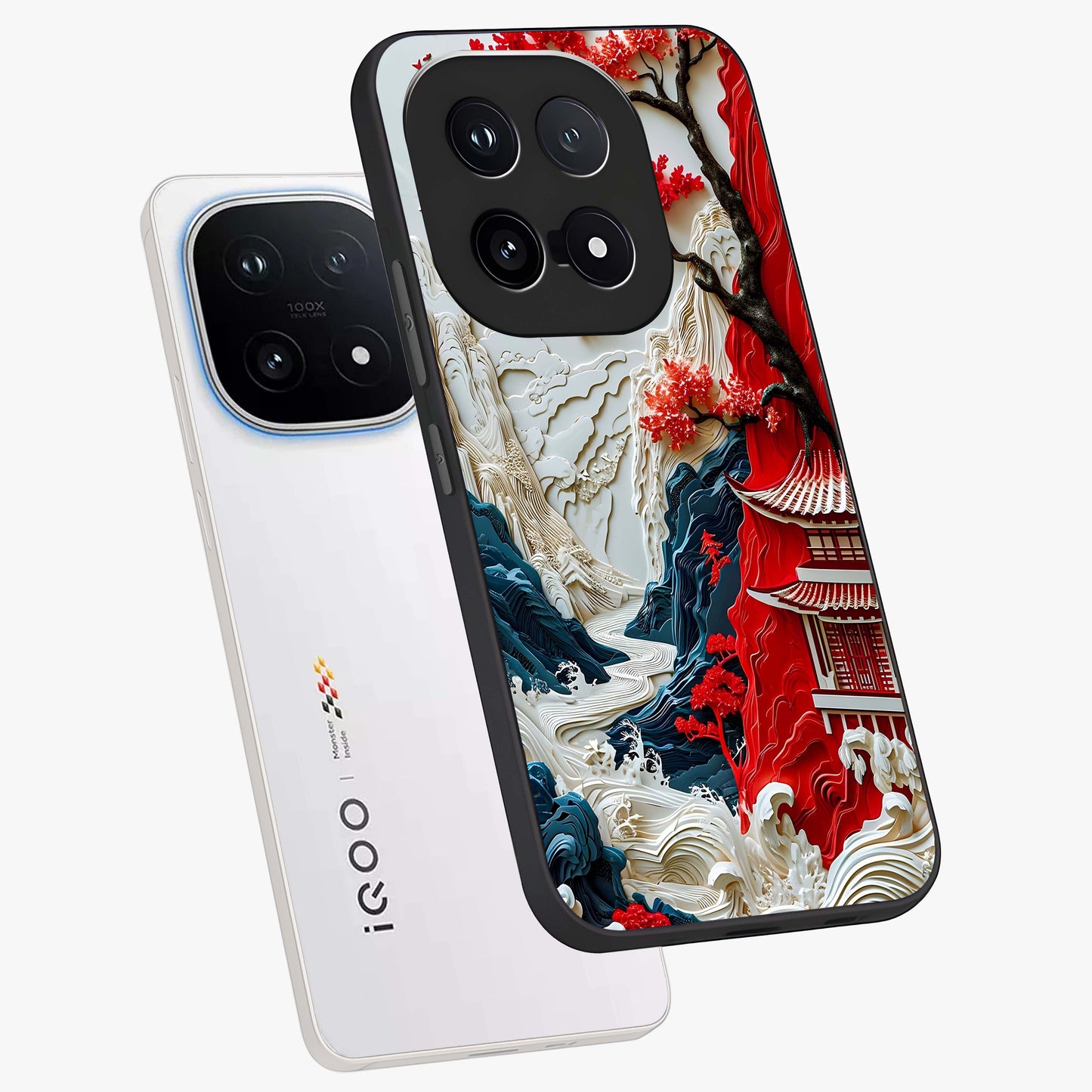 Whispers Of Sakura Waves Glass Case displayed in angled mockup highlighting flowing sakura design with soft floral aesthetic.