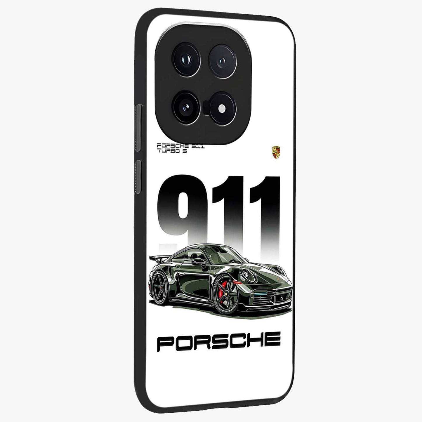 911 Turbo Dominance Glass Case upright perspective showcasing powerful racing design and modern automotive aesthetic.