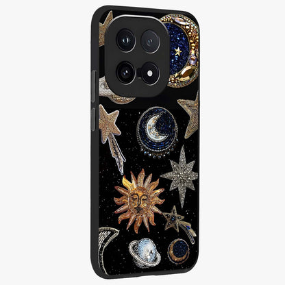 Celestial Gem Constellations Glass Case upright view showcasing cosmic constellation artwork with celestial aesthetic style.
