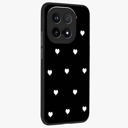 Cute And Simple White Hearts Glass Case upright view showcasing simple white hearts artwork with soft minimal theme.