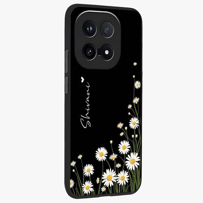 Daisy Cascade Custom Name Glass Case upright view showcasing elegant floral cascade design with personalized aesthetic.
