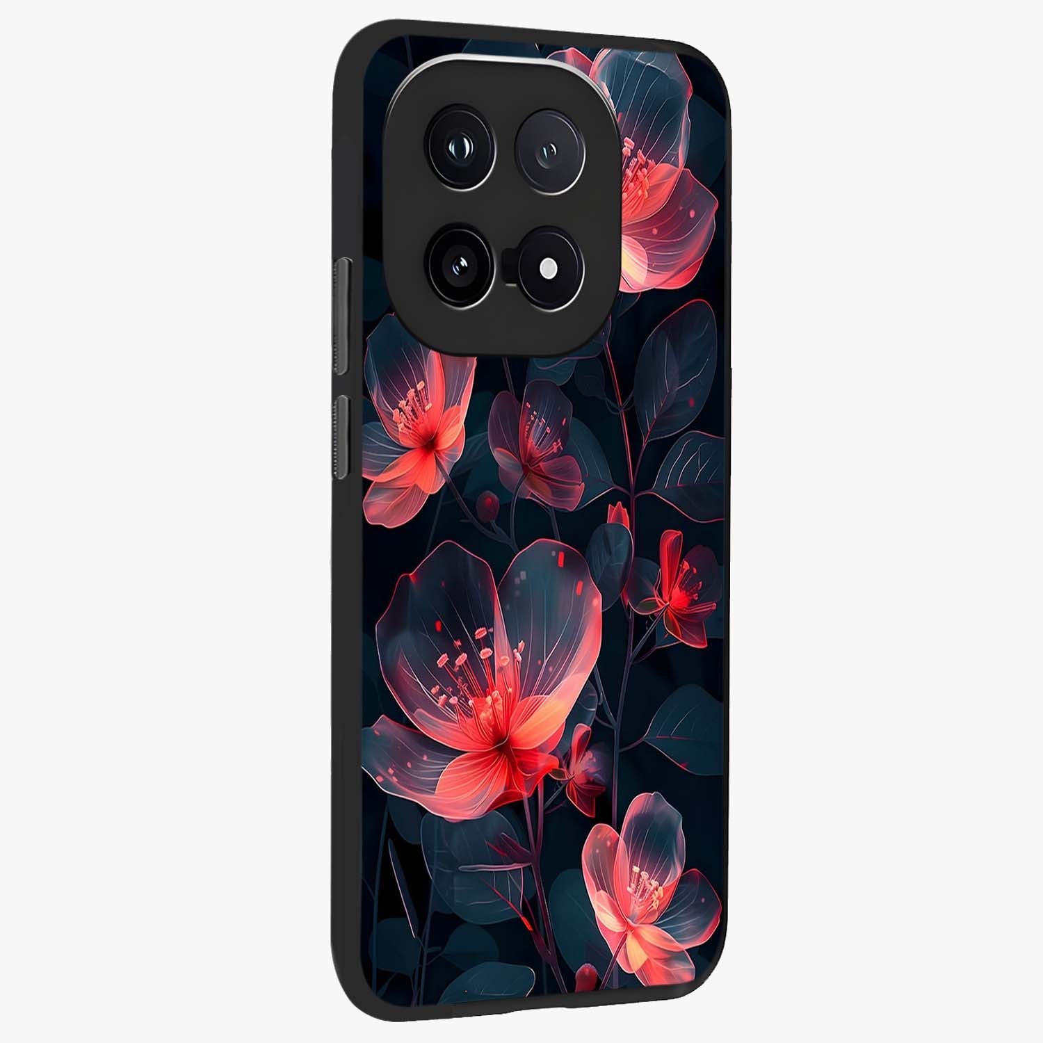 Dark Shade of Flower Glass Case upright view showcasing delicate flower artwork with rich dark floral theme.