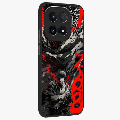 Demon Sword Resolve Glass Case upright view showcasing dramatic warrior artwork with intense battle theme.