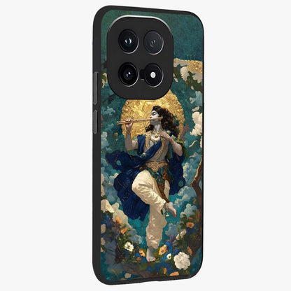 Divine Krishna Art Glass Case upright view showcasing divine Krishna artwork with sacred artistic theme.