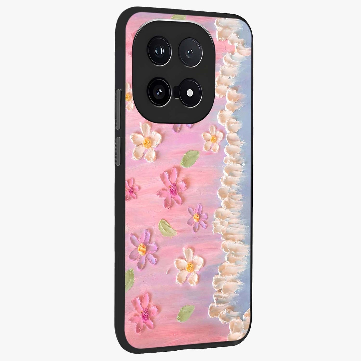 Dreamy Painted Garden Glass Case upright view showcasing vibrant floral garden artwork with artistic nature theme.