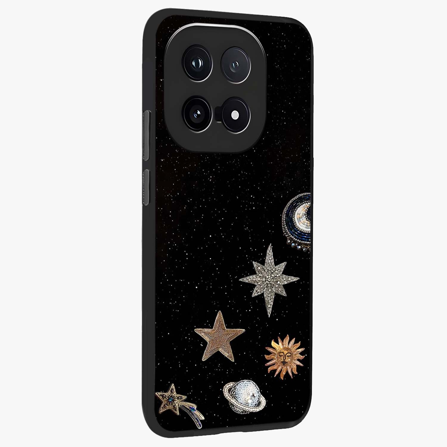 Galactic Charm Glow Glass Case upright view showcasing glowing cosmic charm artwork with magical celestial style.