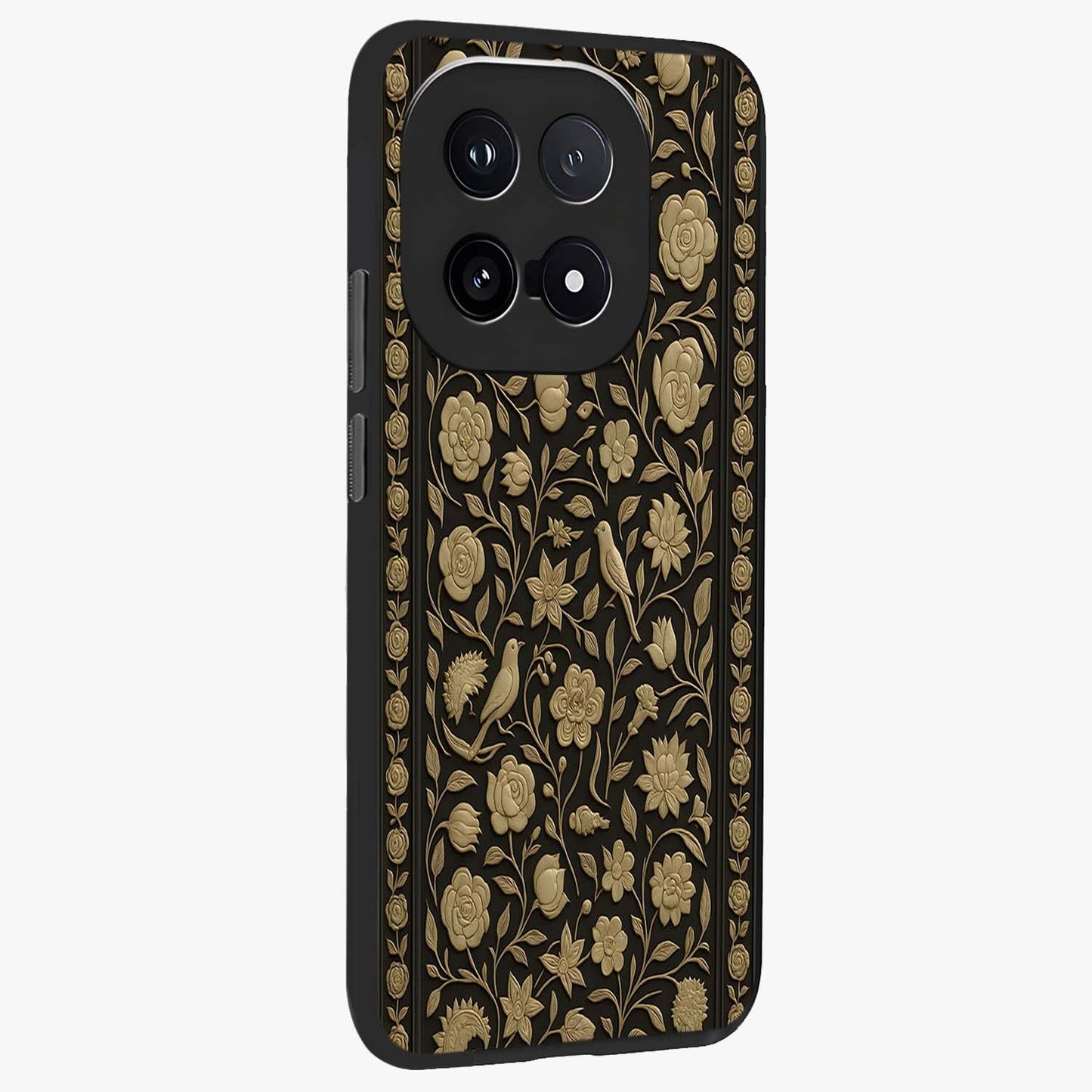 Golden Evil Eye Mandala Glass Case upright view showcasing decorative evil eye mandala artwork with spiritual aesthetic style.