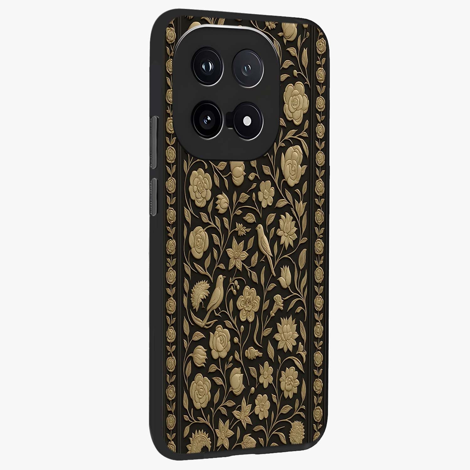Golden Evil Eye Mandala Glass Case upright view showcasing decorative evil eye mandala artwork with spiritual aesthetic style.