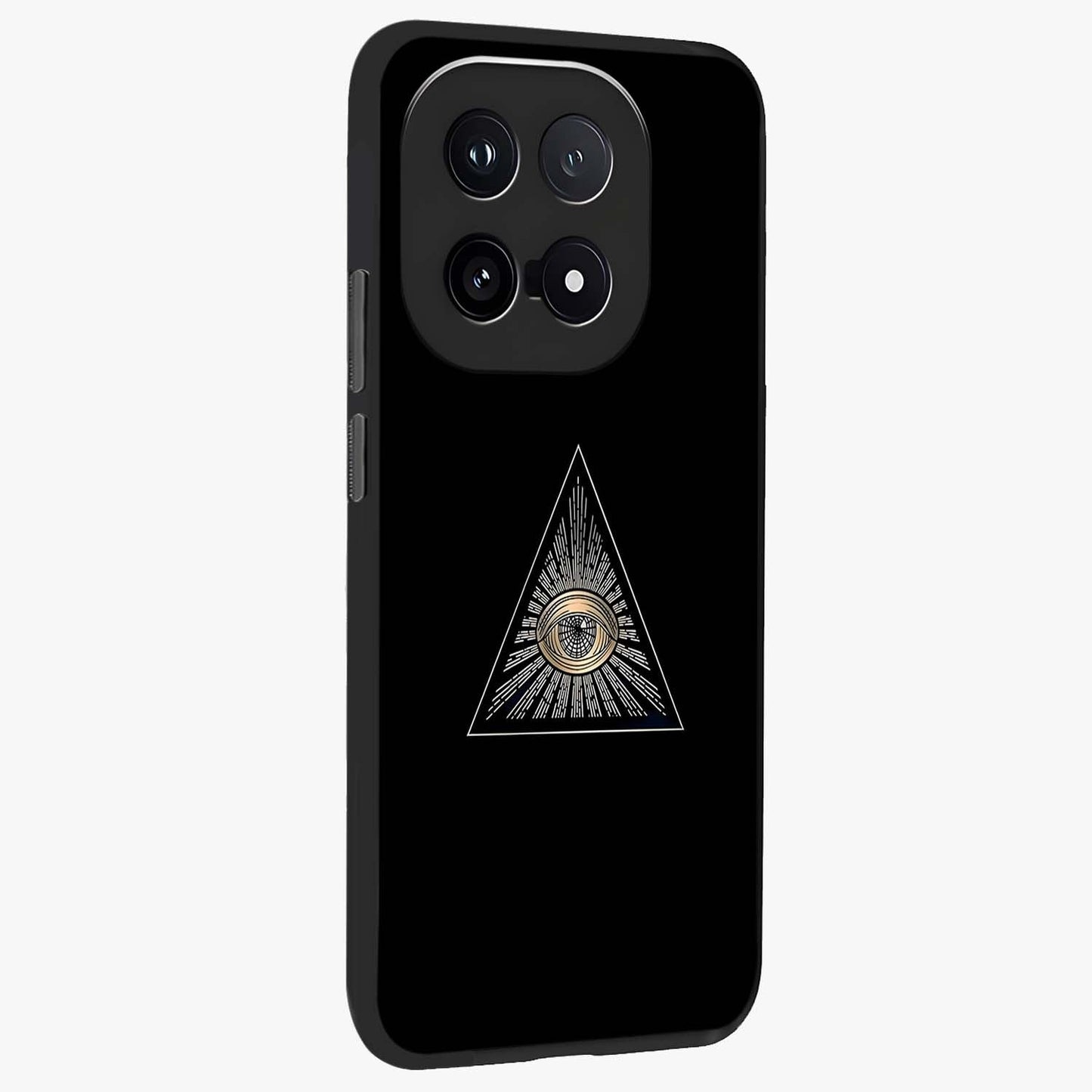 Illuminati Evil Glass Case upright view showcasing striking illuminati artwork with mysterious symbolic theme.