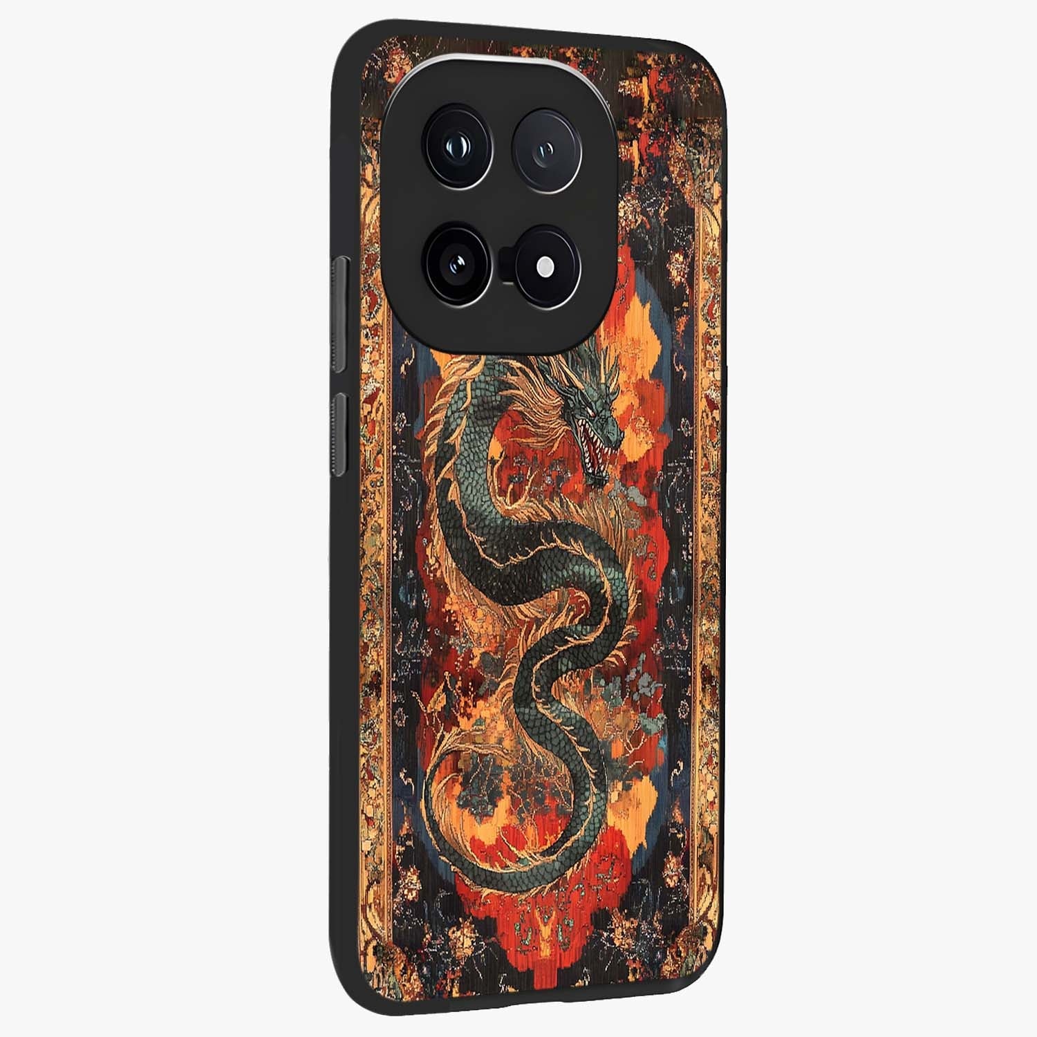 Inferno Dragon Soul Glass Case upright view showcasing intense dragon artwork with fantasy fire theme.