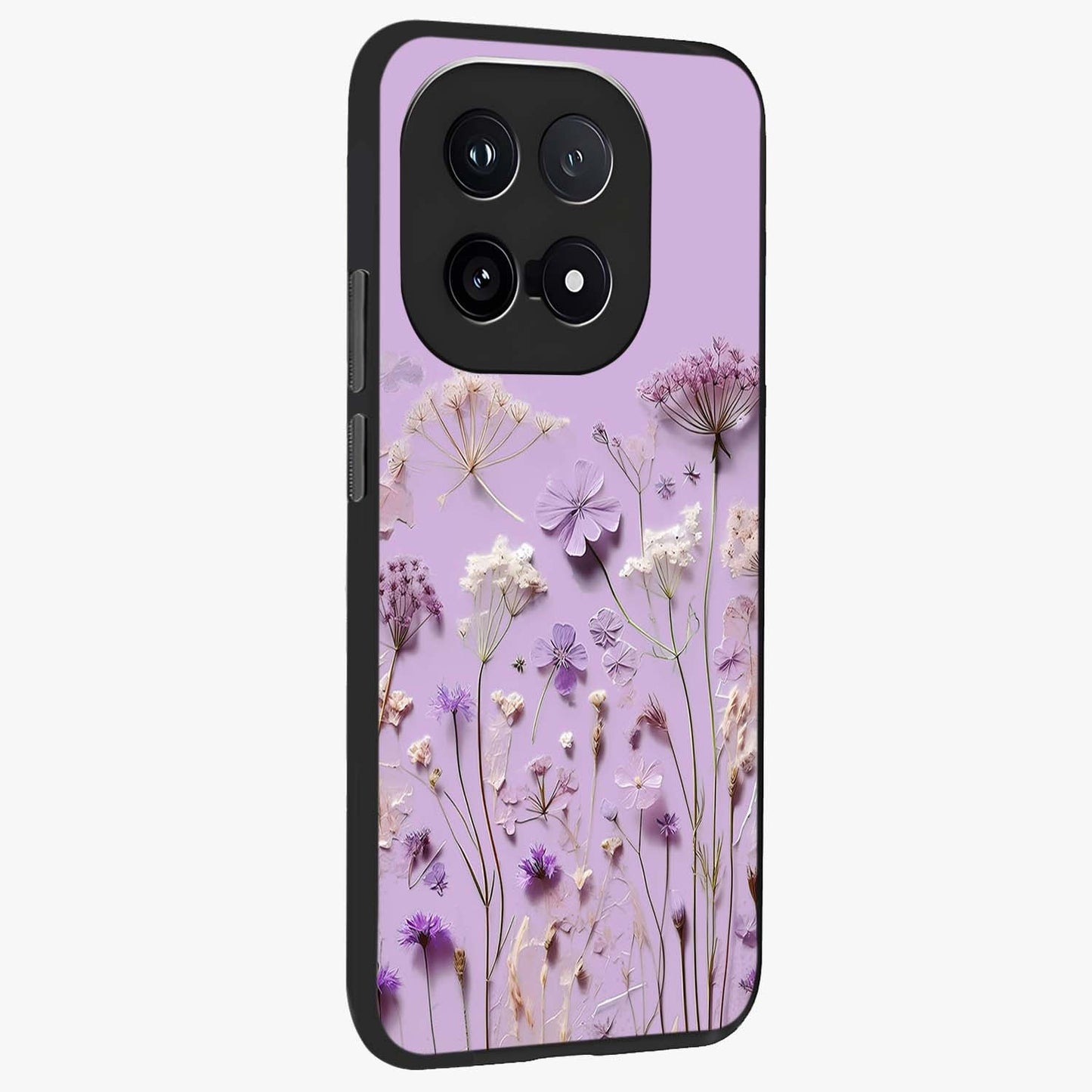 Lavender Blossom Dream Glass Case upright view showcasing delicate lavender blossom artwork with peaceful floral theme.