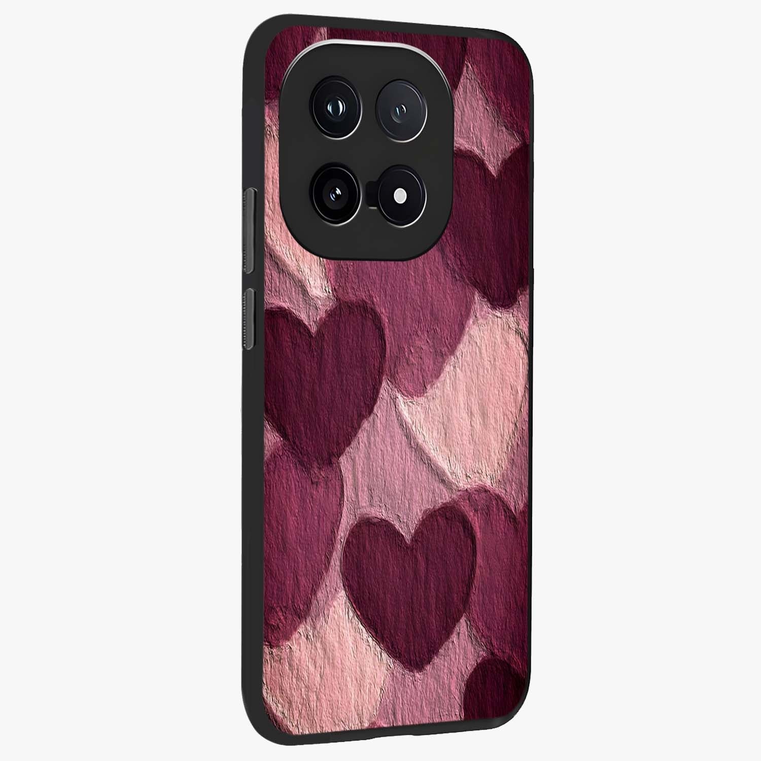 Layered Paper Hearts Glass Case upright view showcasing decorative layered heart artwork with sweet love theme.
