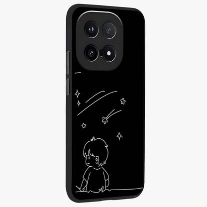 Line Art Boy With Shooting Stars Glass Case upright view showcasing artistic shooting star illustration with minimal style.