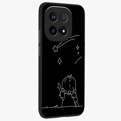 Line Art Girl With Shooting Stars Glass Case upright view showcasing delicate shooting stars artwork with minimal artistic theme.
