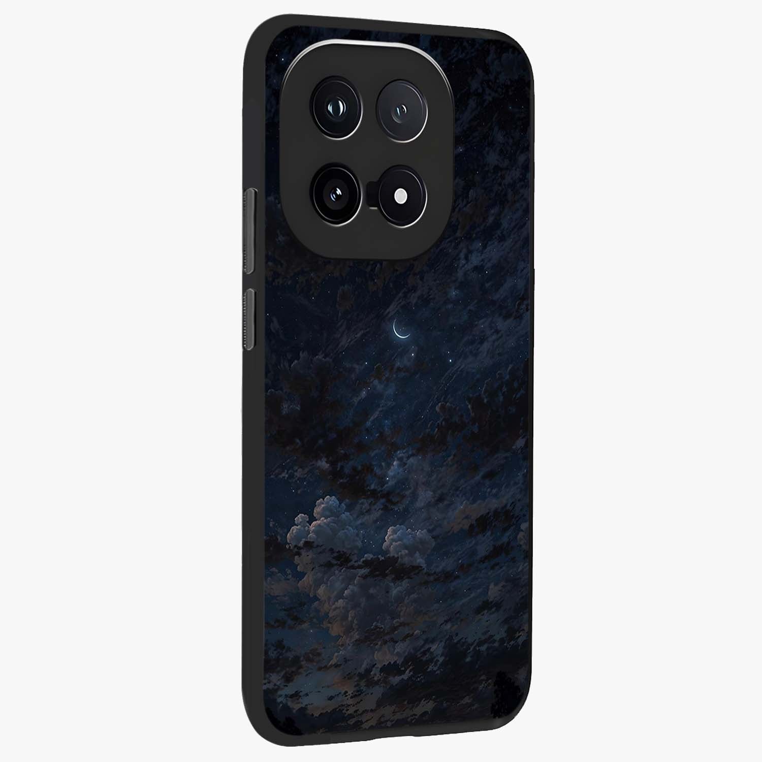 Lunar Veil Silence Glass Case upright view showcasing calm moon themed artwork with serene night atmosphere.