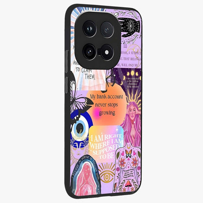 Manifestation Collage Glass Case upright view showcasing artistic manifestation themed artwork with creative style.