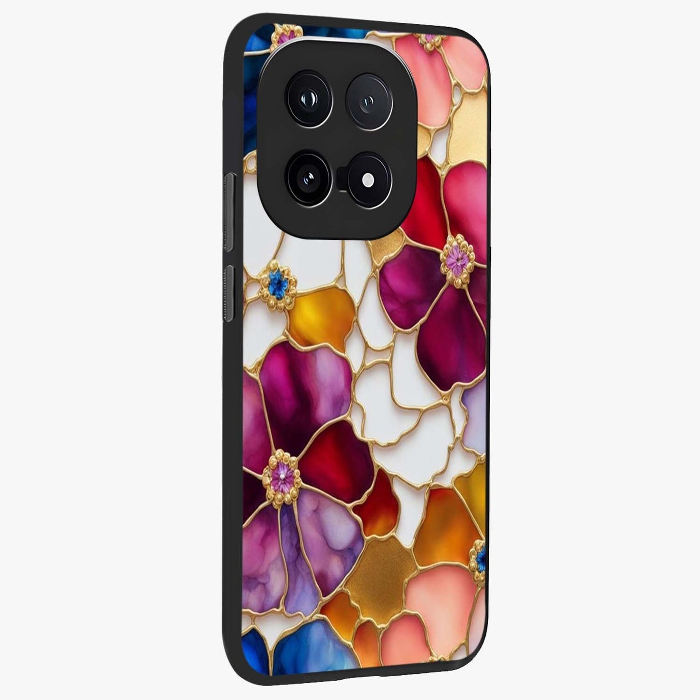 Marble Flower Pattern Glass Case upright view showcasing decorative marble flower artwork with refined style.