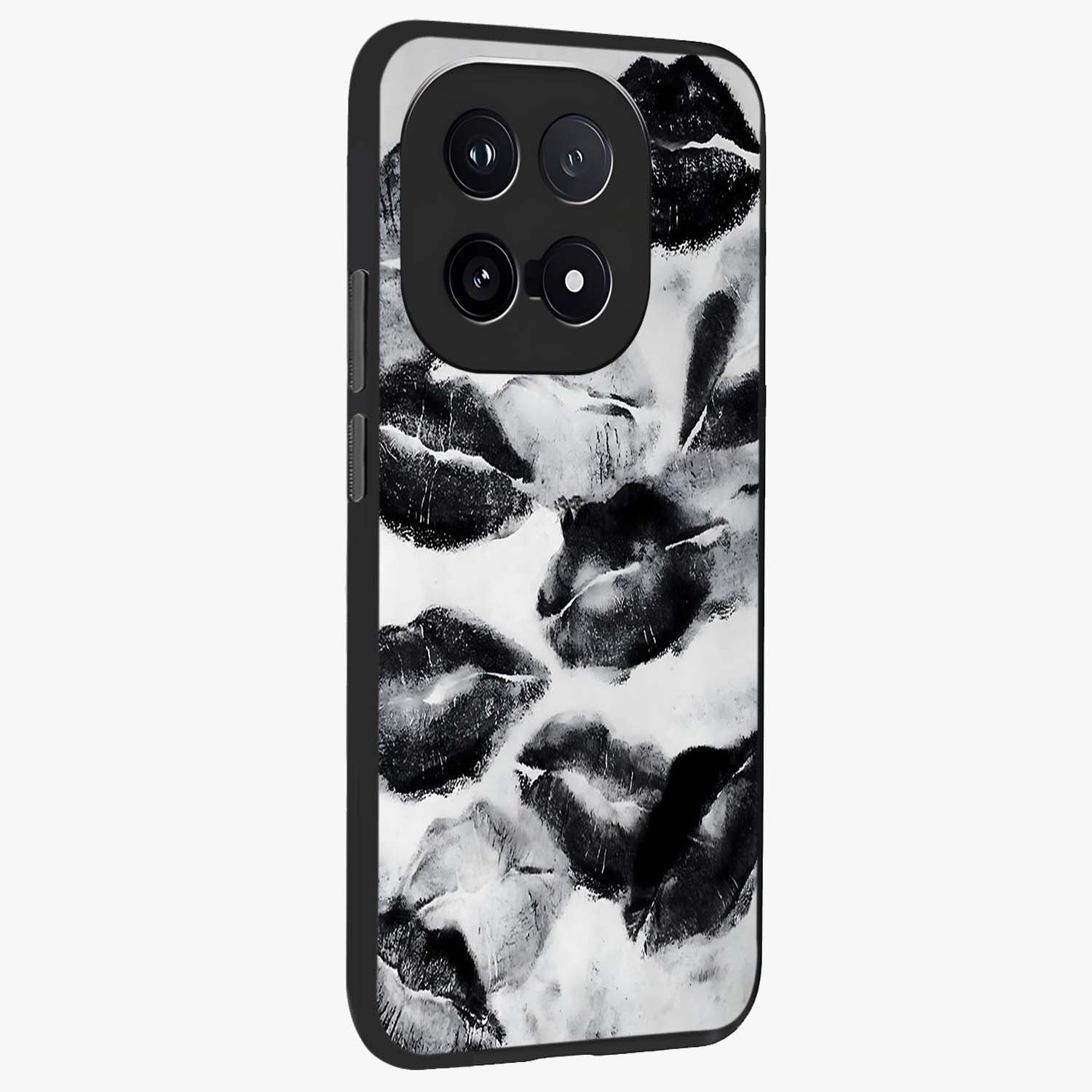 Midnight Kiss Marks Glass Case upright view showcasing stylish kiss mark artwork with trendy romantic theme.