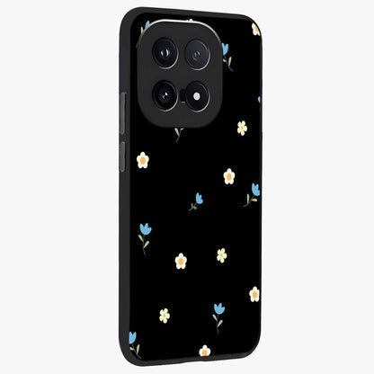 Minimal Petal Whispers Glass Case upright view showcasing elegant floral artwork with modern minimalist style.