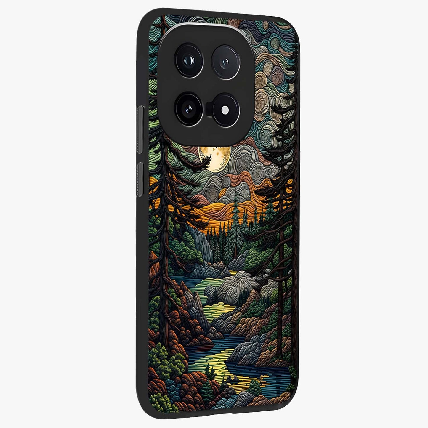 Moonlight Forest Dream Glass Case upright view showcasing magical forest artwork with calm night theme.