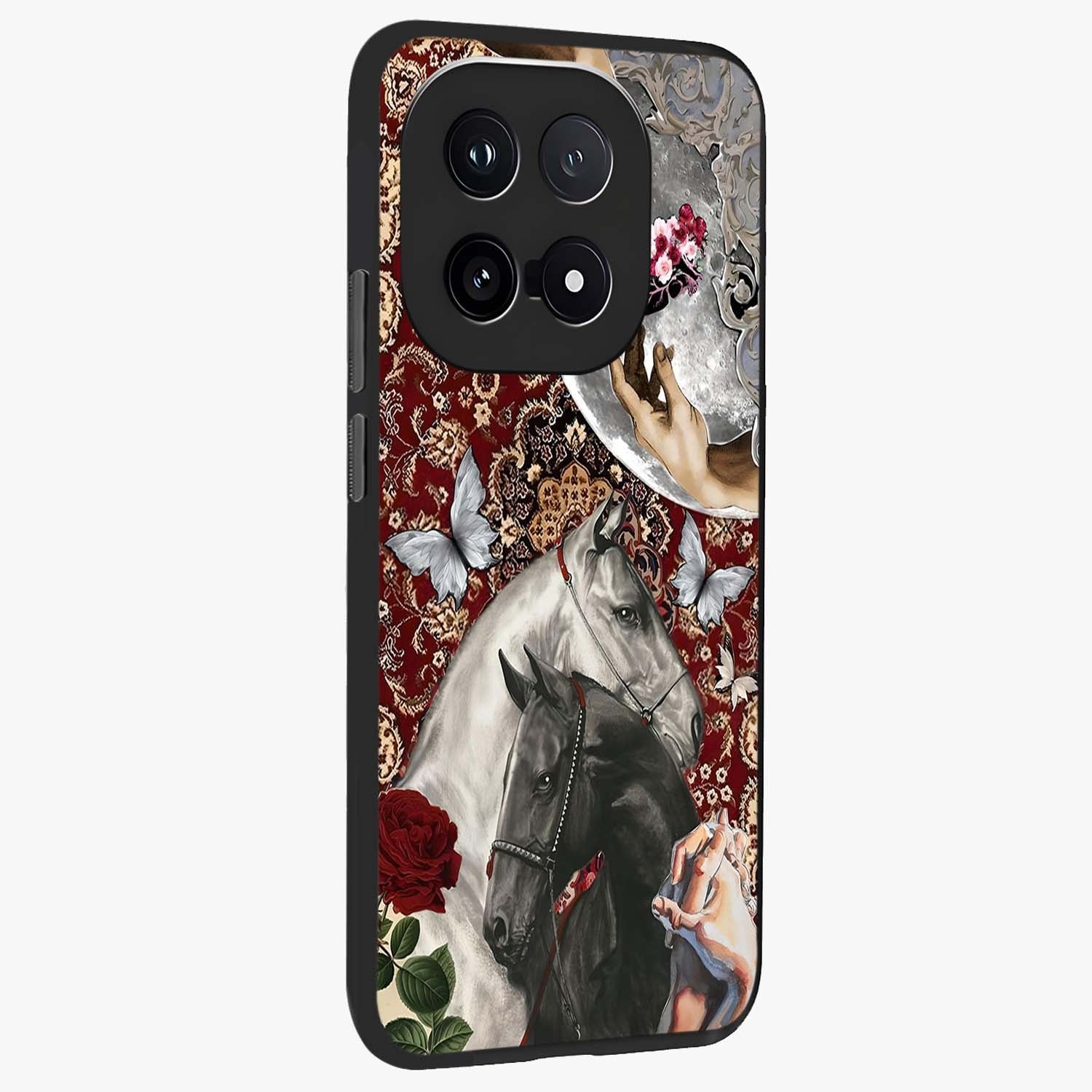 Moonlit Royal Stallion Glass Case upright view showcasing dramatic horse artwork with glowing moon themed design.
