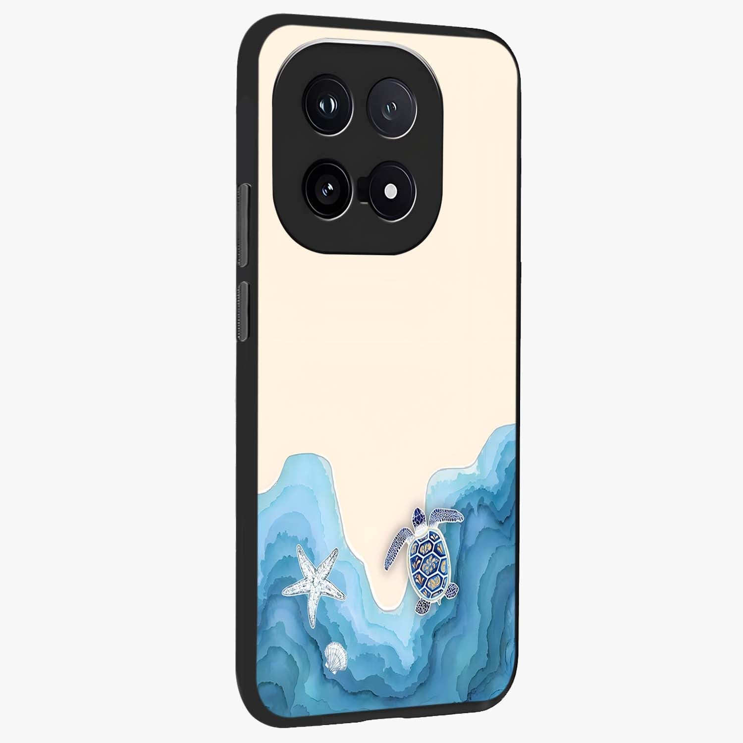 Ocean Drift Turtle Glass Case upright view showcasing calm underwater turtle artwork with nature inspired theme.