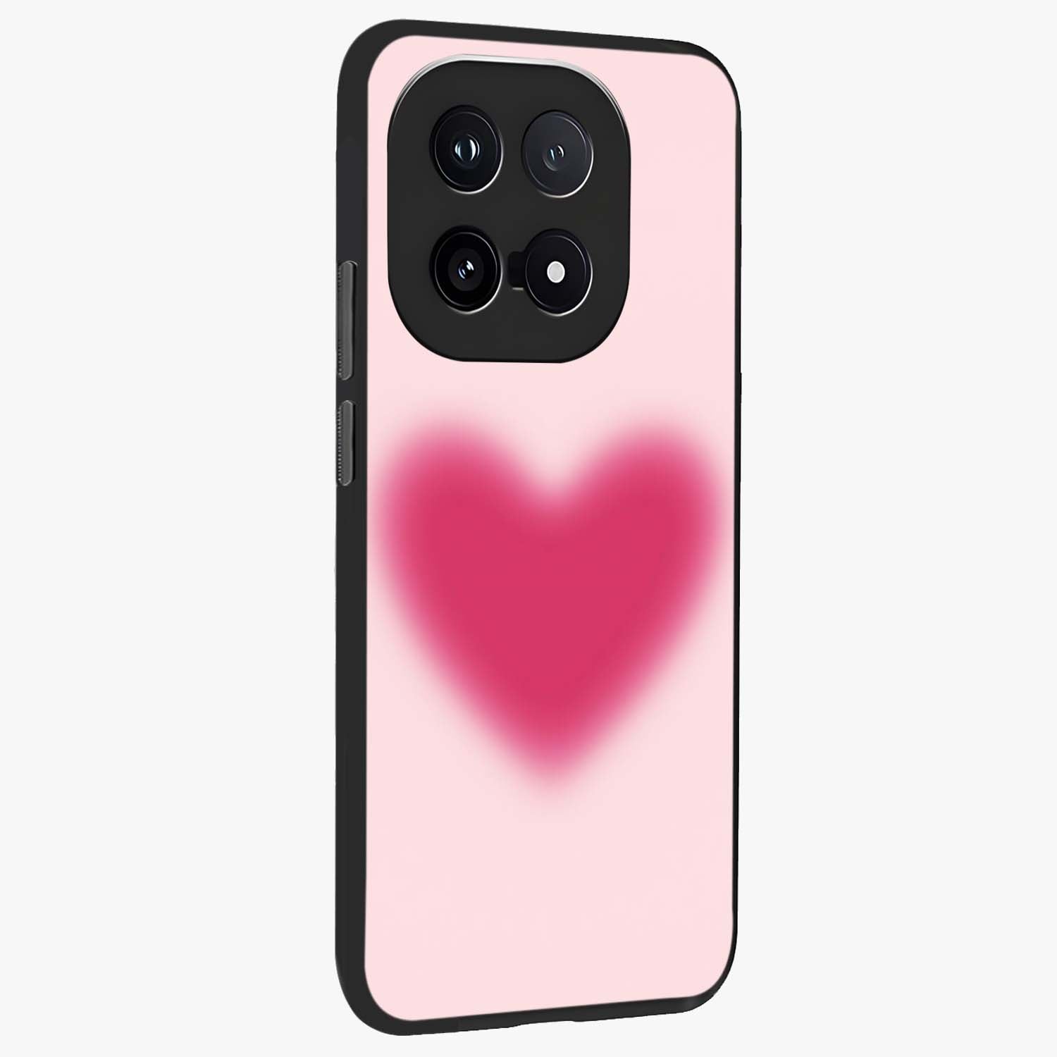 Pink Aura Heart Glass Case upright view showcasing romantic heart artwork with soft pastel theme.