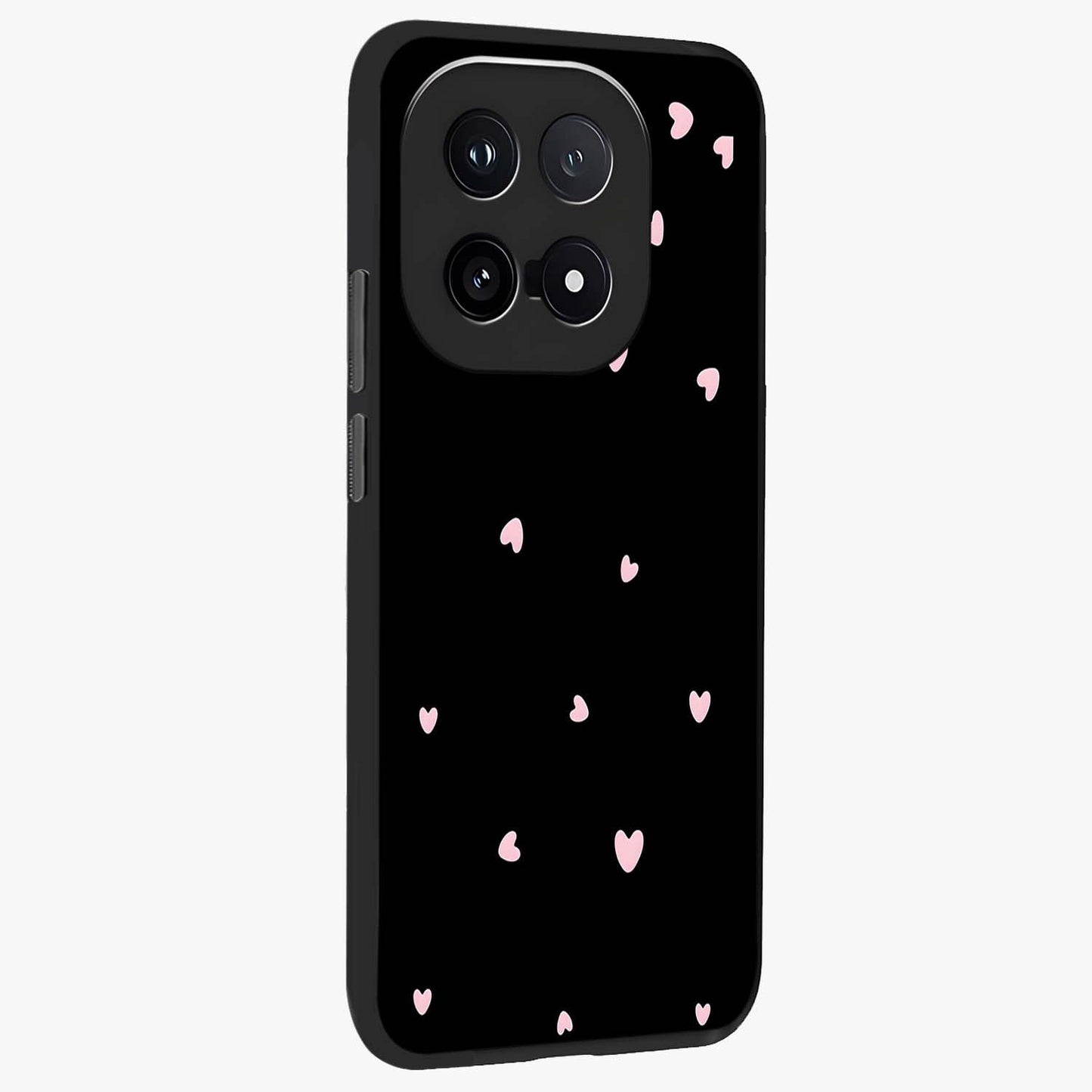 Pink Love Drops Glass Case upright view showcasing charming heart drop artwork with romantic playful theme.