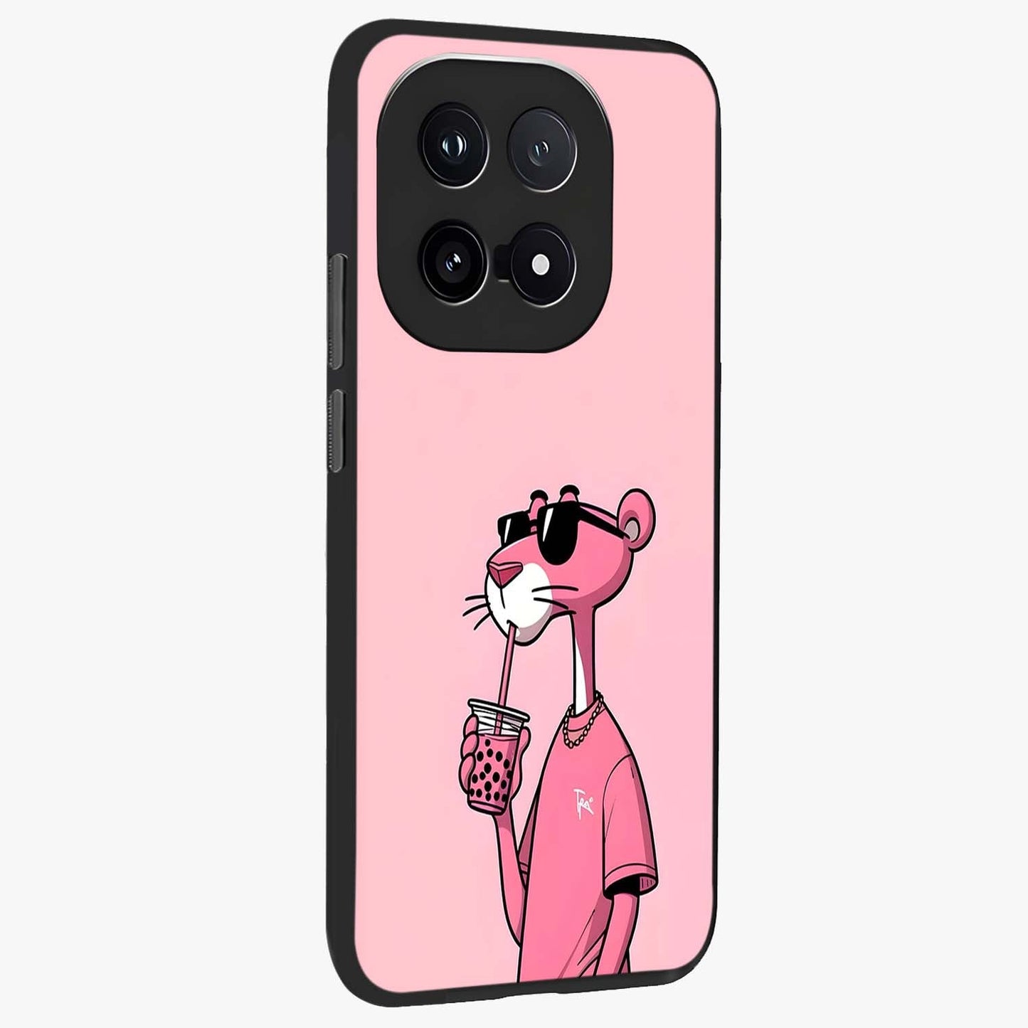 Pink Panther Glass Case upright view showcasing fun animated artwork with stylish retro cartoon theme.