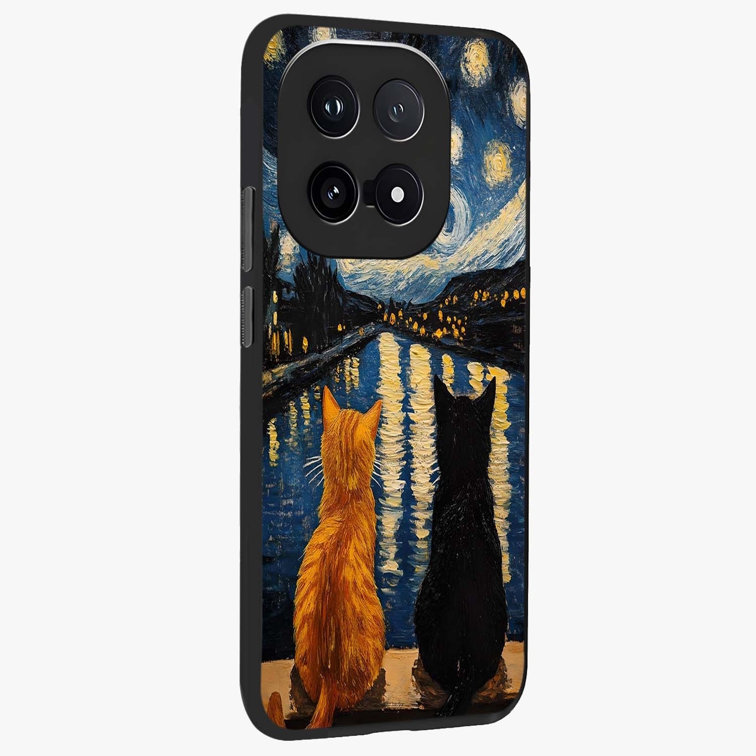 Starry River Cats Glass Case upright view showcasing adorable cat artwork with magical river and stars theme.