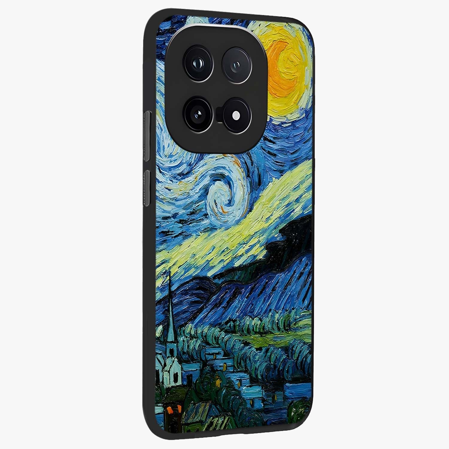 Van Gogh Art Glass Case upright view showcasing expressive painting style artwork with timeless artistic theme.