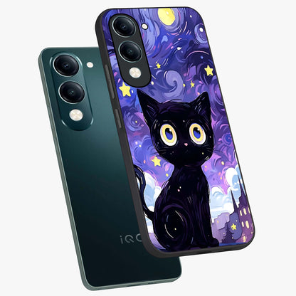 Abstract Cat Art Glass Case displayed in angled mockup highlighting modern abstract cat artwork and sleek glass surface.
