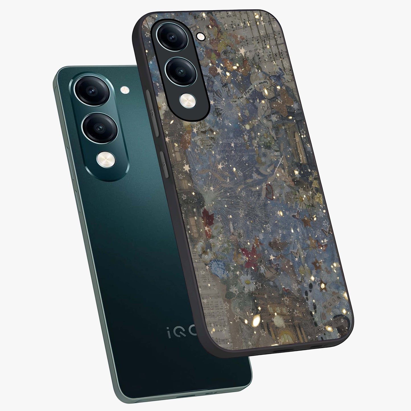 Aesthetic Astrolophia Glass Case displayed in angled mockup highlighting artistic aesthetic elements and smooth glass surface.